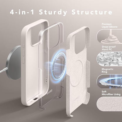 GONEZ Magnetic for iPhone 15 Pro Case, Compatible with MagSafe, [Screen Protector + Camera Lens Protector], Silicone Shockproof Anti-Scratch Protective Phone Case 6.1 inch, Stone