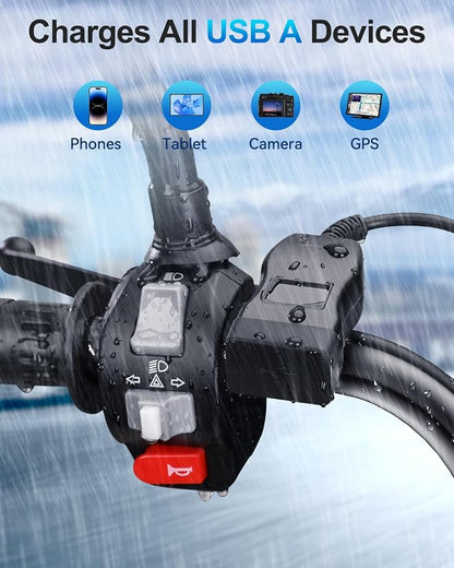 EXTRACTME Motorcycle USB Charger, Dual USB Quick Charge 3.0 Motorcycle Phone Charger with Voltmeter & ON/Off Switch, Waterproof Motorcycle Accessories for All Phone, Tablet, GPS (Red)