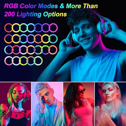10.3" Ring Light with Tripod and Phone iPad Holder,Selfie Ring Light with 51 Color Mode,Circle Lighting for iPhone,Dimmable LED Phone Ringlight with Stand for Makeup/Video Recording/Photography/TikTok