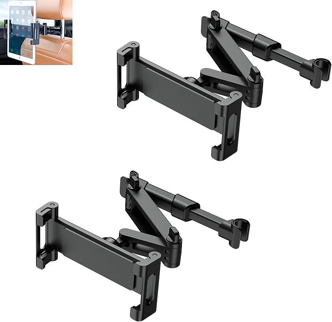 Car Headrest Tablet Holder 2 Pack, Ipad Holder for car Backseat, iPad Headrest Mount for 5.3-12.9" iPads/Phones, Car Tablet Holder with 360° Adjustable Rotating, Road Trip Essentials (Black)