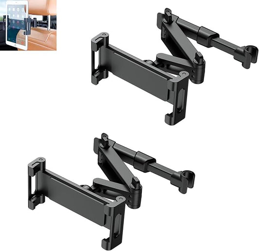 Car Headrest Tablet Holder 2 Pack, Ipad Holder for car Backseat, iPad Headrest Mount for 5.3-12.9" iPads/Phones, Car Tablet Holder with 360° Adjustable Rotating, Road Trip Essentials (Black)