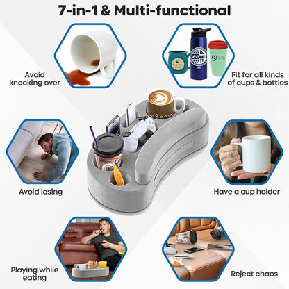 LVVIL Couch Cup Holder Pillow Tray with 6 Slots, Gaming Pillow Couch Cupholder Tray with Armrest Cushion, Couch Caddy & Buddy with Drink, Controller, Remote, Phone Holder, Gaming Snack Holder