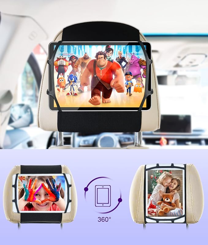 Upgraded Car Headrest Mount Holder, Tablet Holder for Car Back Seat, Tablet Mount for Kids Fits All 7-12.9'' Tablets