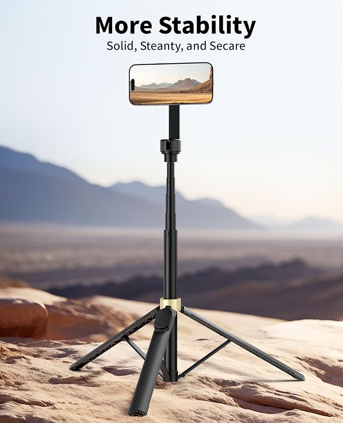 65" Magnetic Tripod for iPhone, Selfie Stick Tripod with Remote, 360° Rotatable Extendable Travel Tripod Phone Stand with Metal Ring, Compatible with iPhone Android