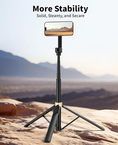 65" Magnetic Tripod for iPhone, Selfie Stick Tripod with Remote, 360° Rotatable Extendable Travel Tripod Phone Stand with Metal Ring, Compatible with iPhone Android