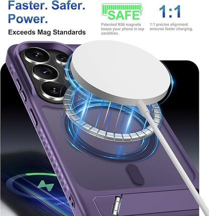 RMOCR for Samsung Galaxy S26 Ultra Case with Screen Protector+Lanyard Wrist Strap,Magnetic Translucent Matte Rugged Slim Phone Cover Built in Invisible Kickstand [Fit for MagSafe],2026 Purple