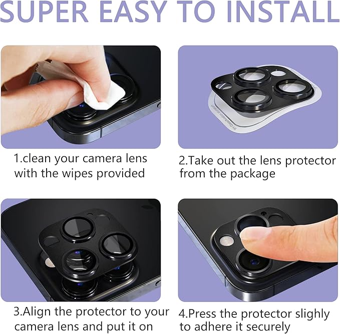 2 Pack Camera Lens Protector for iPhone 15 Pro/15 Pro Max,Metal AR Tempered Glass Rear Camera Screen Cover,Anti-Scratch,Strong Adsorption,Case Friendly, Easy to Install-Black