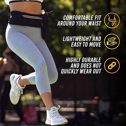 Running Belt with Water Bottle Holder - Waist Bag With Extender for Jogging, Hiking, Cycling, Walking - Dog Walker Hydration Fanny Pack - Sport Pouch iPhone Carrier for Women and Men - Black