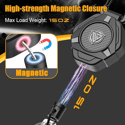 Oaridey Magnetic Retractable Keychain, Heavy Duty Carabiner Badge Holder with Phone Tether Tabs, Tactical ID Badge Reel with 31.8'' Coated Steel Cord and Lobster Clasp, Bearing 10.0 oz - 1 Pack