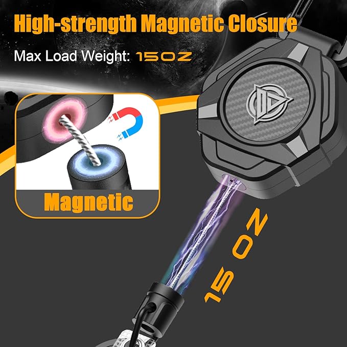 Oaridey Magnetic Retractable Keychain, Heavy Duty Carabiner Badge Holder with Phone Tether Tabs, Tactical ID Badge Reel with 31.8'' Coated Steel Cord and Lobster Clasp, Bearing 10.0 oz - 4 Pack