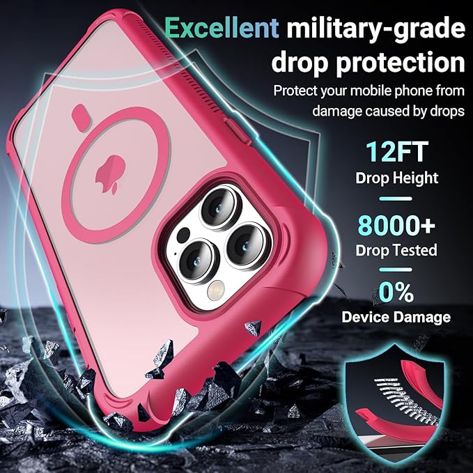 jaroco Magnetic for iPhone 12 Pro Max Case, [Compatible with MagSafe][Military Grade Drop Protection][Heavy Duty Protection][Non-Slip][Shockproof] 2-Layer Durable Bumper Phone Case 6.7''-Rose