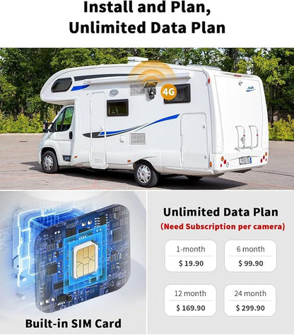 Cellular Security Camera Comes with Pre-Installed 4G LTE SIM Card-No WiFi Security Camera Wireless Outdoor, Color Night Vision, 360° Live Viewing, Instant PIR Motion Alerts and Solar Powered