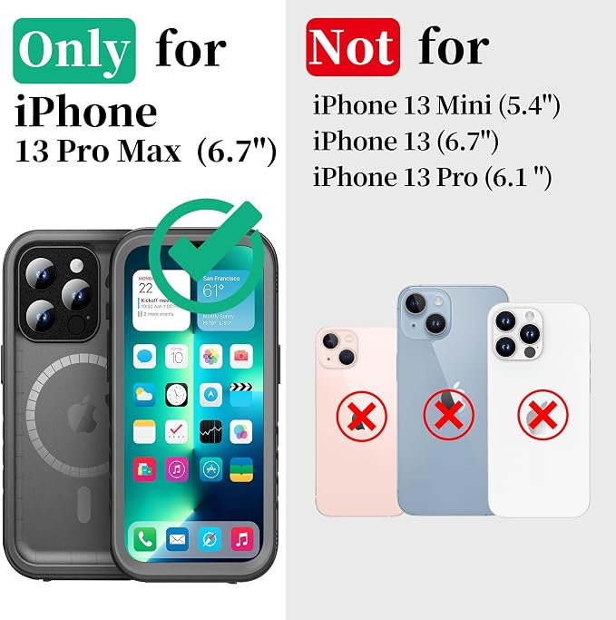 Cozycase for iPhone 13 Pro Max Waterproof Shockproof Dustproof Case [Compatible with MagSafe] - Heavy Duty/360 Full Body/Military Grade/Rugged Hard Built in Screen/Camera Protector with Lanyard Black