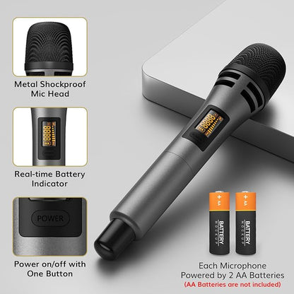 TONOR Wireless Microphone System, 4 * 10-Channel UHF Cordless Handheld Mic Set with Headset/Lavalier Lapel Mics, Bodypack Transmitter, Receiver, 60 m/200ft Range for Karaoke Singing Church PA Speaker