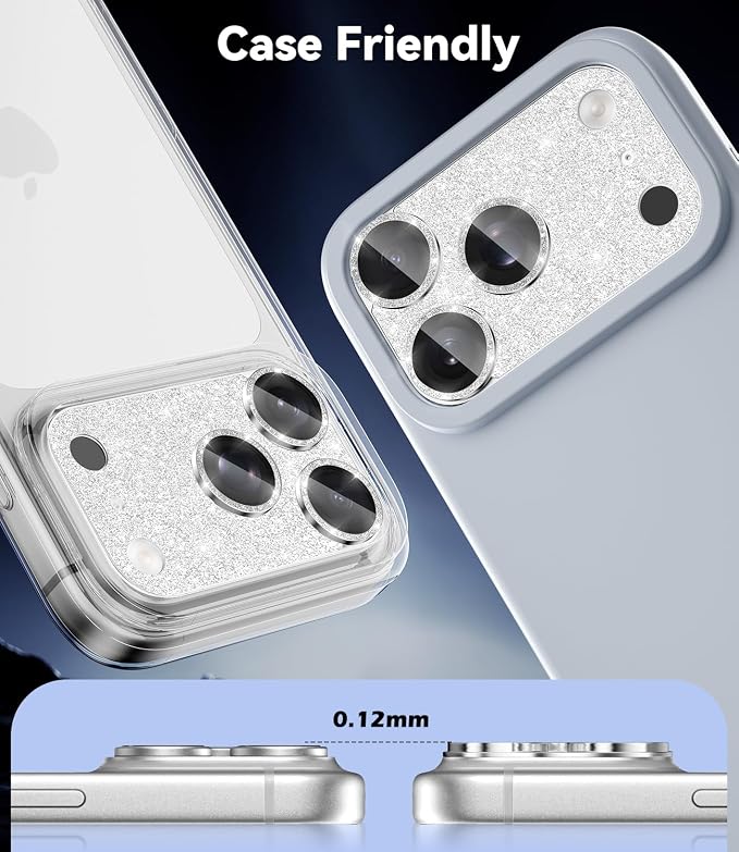 imluckies for iPhone 17 Pro Max Camera Lens Protector Glitter, [ALL Metal] Tempered Glass Shiny Diamond Camera Cover Plate Sparkle Screen Protection, 9H Anti-Scratch & Easy Install, Bling Sliver
