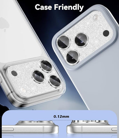imluckies for iPhone 17 Pro Max Camera Lens Protector Glitter, [ALL Metal] Tempered Glass Shiny Diamond Camera Cover Plate Sparkle Screen Protection, 9H Anti-Scratch & Easy Install, Bling Sliver