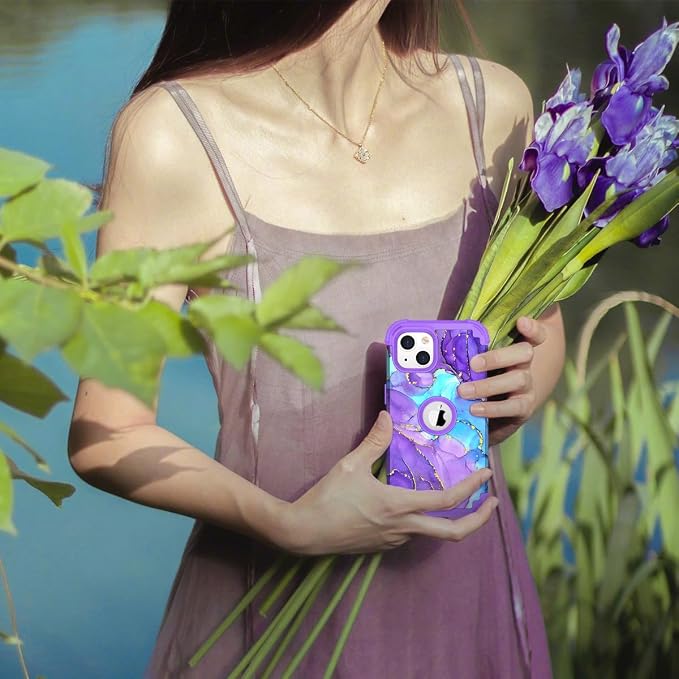 Hocase for iPhone 15 Case, Heavy Duty Shockproof Protection Soft Silicone Rubber Bumper+Hard Plastic Hybrid Protective Case for iPhone 15 (6.1" Display) 2023 - When Purple Meets Blue