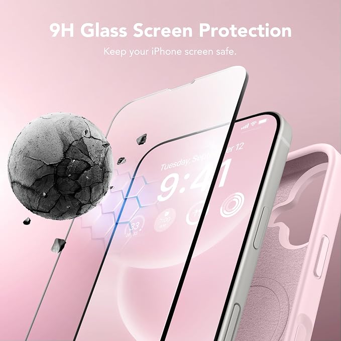 GONEZ Magnetic for iPhone 16 Case, Compatible with MagSafe, [Screen Protector + Camera Lens Protector], Liquid Silicone Shockproof Protective Phone Case for iPhone 16 6.1", Chalk Pink