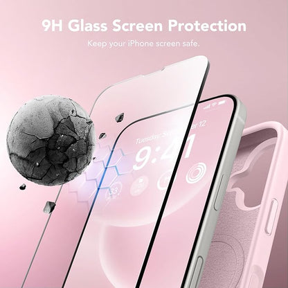GONEZ Magnetic for iPhone 16 Case, Compatible with MagSafe, [Screen Protector + Camera Lens Protector], Liquid Silicone Shockproof Protective Phone Case for iPhone 16 6.1", Chalk Pink