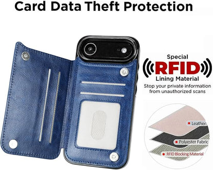 uCOLOR for iPhone 17 Air Wallet Case with Card Holder PU Leather RFID Blocking Design iPhone Air flip case for Women Men Magnetic Clasp Kickstand Design 6.5 inch (Blue Daisy)