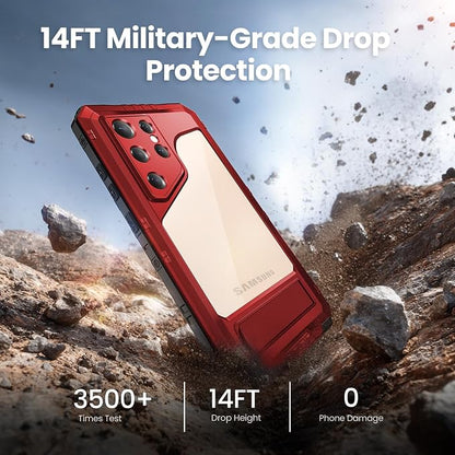 Mitywah Waterproof Case for Samsung Galaxy S25 Ultra, Heavy Duty Metal Kickstand Case, Shockproof Full Body Phone Case with Built-in Screen Protector for Samsung S25 Ultra Case Red