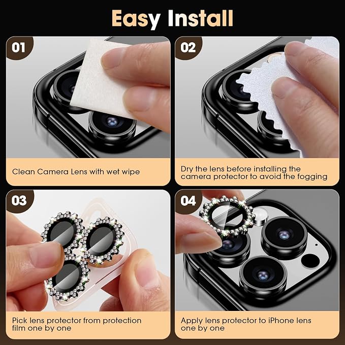 Xfilm for iPhone 16 Pro/16 Pro Max Camera Lens Protector Bling Individual Gear Design Diamond Ring 9H Hardness Scratchproof Protector, Stylish Phone Accessories, Case Friendly (Black)