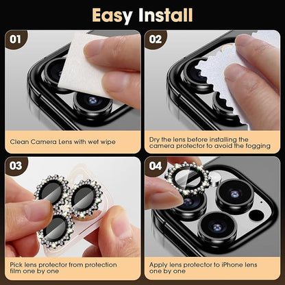 Xfilm for iPhone 16 Pro/16 Pro Max Camera Lens Protector Bling Individual Gear Design Diamond Ring 9H Hardness Scratchproof Protector, Stylish Phone Accessories, Case Friendly (Black)