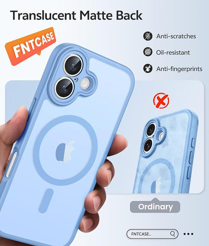 FNTCASE for iPhone 17 Case: [Compatible with Magsafe] Translucent Matte Cases with [Full Camera Protection] [Screen Protector] Military Grade Shockproof Protective Phone Cover - Light Blue