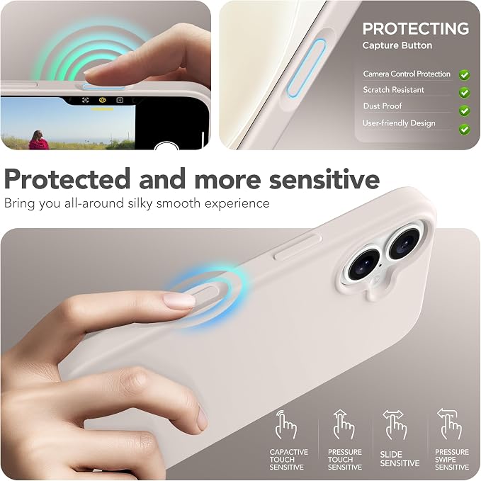 GONEZ Magnetic for iPhone 17 Case, Compatible with MagSafe, [Screen Protector + Camera Lens Protector], Liquid Silicone Anti-Scratch Shockproof Protective Phone Case 6.3 inch, Stone