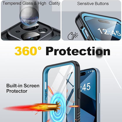 for iPhone 15 Plus Case Waterproof - Built-in Privacy Screen Protector & HD Screen Protector [IP68 Underwater] Shockproof Dustproof Full Body Protection iPhone 15 Plus Phone Case Blue