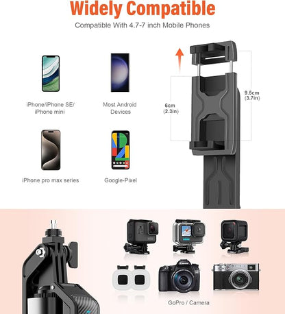 Selfie Stick Phone Tripod - 71 inch Tall Cell Phone Holder with Detachable Wireless Remote and 2 LED Lights for Recording, Video and Picture, Phone Stand for iPhone, Android, Camera & Gopro