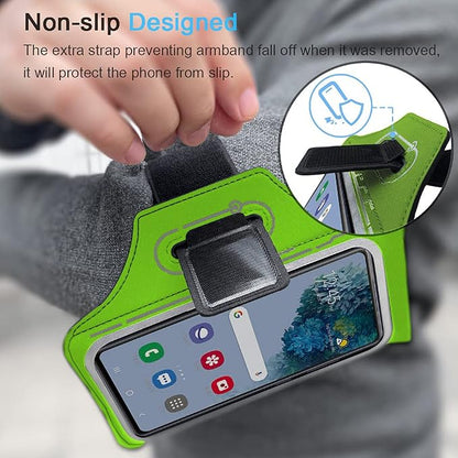 JEMACHE Armband for Samsung Galaxy S26 S25 S24 S23 S22 Ultra/Plus/FE, Gym Running Workouts Arm Band with Earbuds Holder (Green)