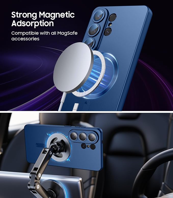 Magnetic for Samsung Galaxy S26 Ultra Case [Compatible with MagSafe][Built-in Camera Lens Protector] Slim Soft Silicone Bumper Shockproof Metallic Luster Phone Case, Blue