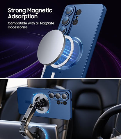 Magnetic for Samsung Galaxy S26 Ultra Case [Compatible with MagSafe][Built-in Camera Lens Protector] Slim Soft Silicone Bumper Shockproof Metallic Luster Phone Case, Blue