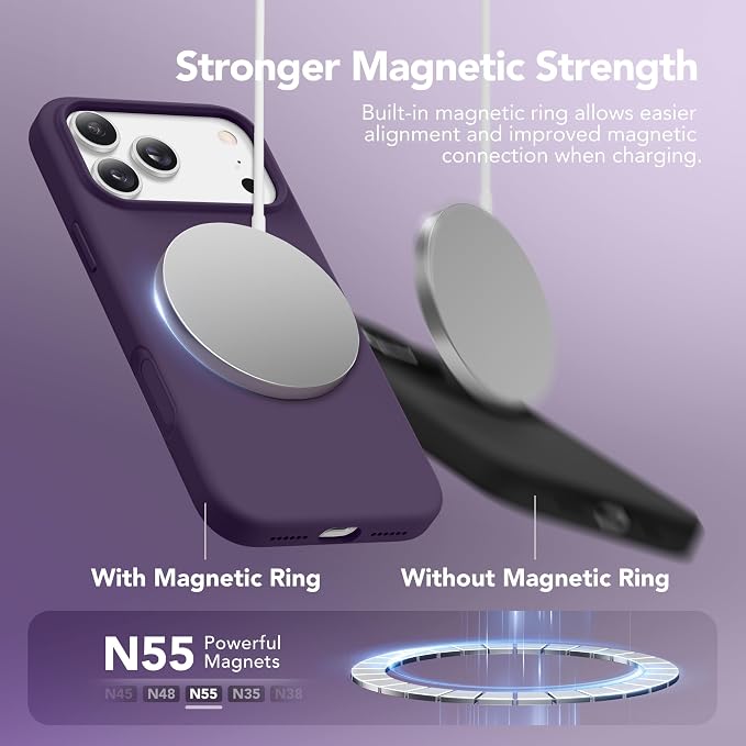 GONEZ Magnetic for iPhone 17 Pro Max Case, Compatible with MagSafe, [Screen Protector + Camera Lens Protector], Liquid Silicone Anti-Scratch Shockproof Protective Phone Case 6.9 inch, Deep Purple