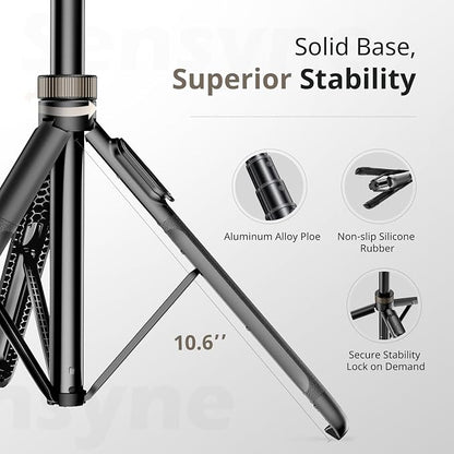 Sensyne 72" Extendable Tripod for iPhone & Selfie Stick with Detachable Phone Holder & Wireless Remote, Compatible with All Cell Phones, Black