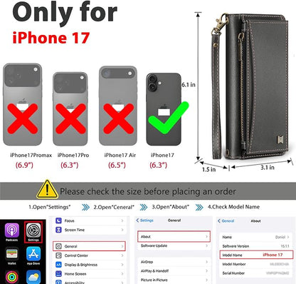 Wallet Case for iPhone 17 with Card Holder/Crossbody Wallet/Strap,[RFID Blocking][Magnetic] PU Leather Phone Case for iPhone 17,6.3 in,Black