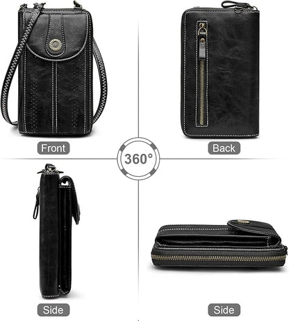 S-ZONE Women RFID Blocking Crossbody Cell Phone Purse Small Faux Leather Wallet Purse