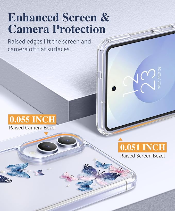 GVIEWIN for Samsung Galaxy S25 Edge Case, Clear Floral Shockproof Protective Women Phone Case, Non-Yellowing, Screen&Camera Lens Protector for Galaxy S25 Edge 6.7",Colorful Butterfly