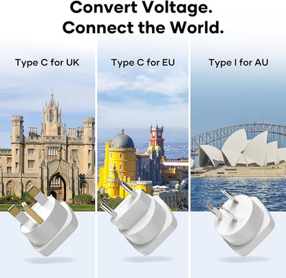 220v to 110v Voltage Converter, International Travel Adapter with 4 USB Charger (2 USB C), 3 AC Sockets and EU/UK/AU/Plug Power Adaptor for Hair Dryer Straightener/Curling Iron