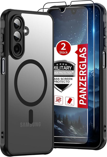 For Samsung Galaxy A17 5G Phone Case:A17 Case [Compatible with Magsafe] with 2PC Tempered Glass Screen Protector,Camera Bump Protection,Slim Frosted Translucent Soft-Touch for Galaxy A17,Matte black