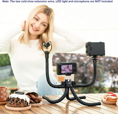 JJC 2 in 1 Flexible Mini Tripod Bendable Octopus Stand and Selfie Stick for Canon EOS M50 M6 R7 R10 G7X Sony ZV-1F ZV-1 RX100 A6100 A6400 Fujifilm X-T5 X-T4 X-T30 & More Camera [Phone Clamp Included]