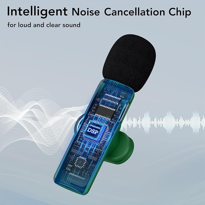 USB C Mini Wireless Lavalier Microphone for iPhone 15 16, iOS and Android Devices - Noise Reduction Lapel Mic for Recording, Clip Omni Lav Mic for Video Recording, Tiktok, Youtube, Vlog (Green)