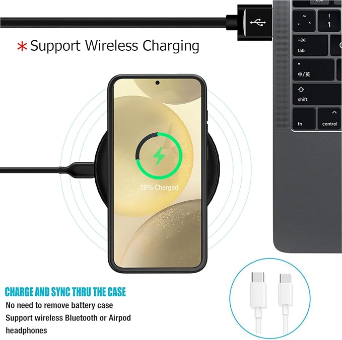 Battery Case for Galaxy S24 Plus,[12000mAh]Large capacity Slim Portable Protective Fast Charging Case Battery Case Compatible with Galaxy S24 Plus(6.7inch) Wireless Charging Case with Carplay-Black