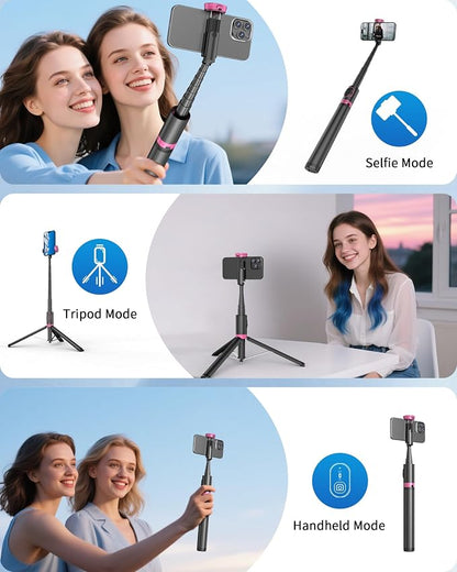 67" Selfie Stick Tripod, All in One Phone Tripod with Wireless Remote, Extendable Compact Tripods Portable Travel Stand for iPhone Android Selfie/Video Recording/Live Stream/Vlog