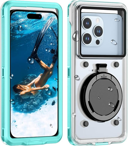Lanhiem Snorkeling Underwater Phone Case for Diving, IP68 Professional Universal Waterproof Outdoor Video Photo Cellphone Case with Lanyard for iPhone Galaxy Pixel Moto All Series (Clear/Blue)
