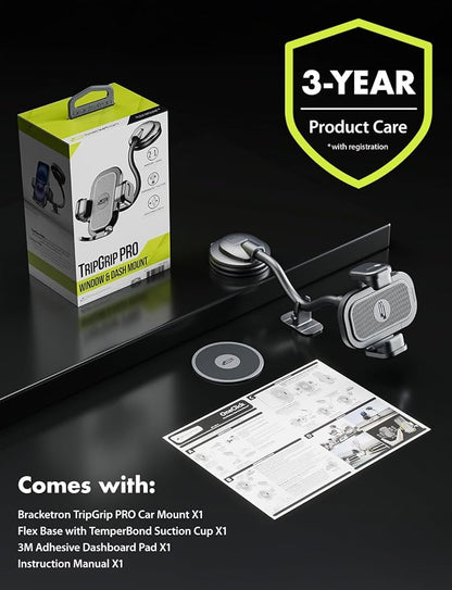 Bracketron TripGrip PRO Car Phone Holder Mount - Phone Holders for Your Car with 7.5" Flexible Gooseneck for Dash & Windshield - Compatible with Most Smartphones