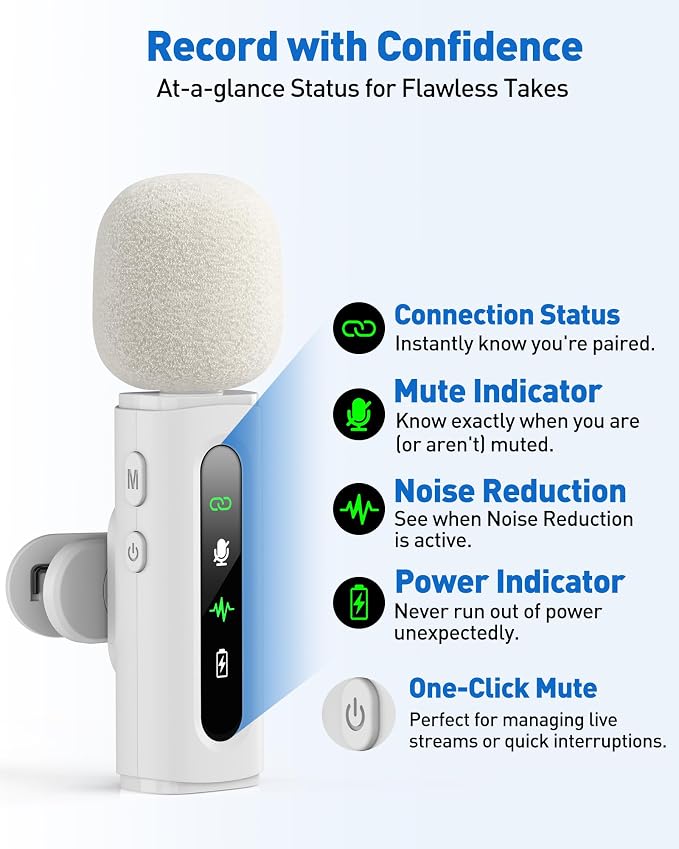 USB C Lavalier Microphone Wireless Mini Mic for Type-C Android Phone/Tablet/PC Video Recording Clip-on Mics with Rotatable Clip&Denoise Recording, Ideal for Vlog Tiktok Youtube Content Creator, White