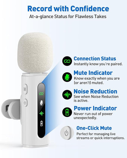 USB C Lavalier Microphone Wireless Mini Mic for Type-C Android Phone/Tablet/PC Video Recording Clip-on Mics with Rotatable Clip&Denoise Recording, Ideal for Vlog Tiktok Youtube Content Creator, White