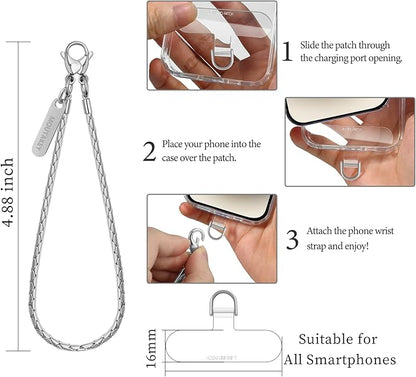 MOUTAKEY Phone Wrist Strap Metal Phone Chain Wristlet Strap Detachable iPhone Lanyard Wrist with 2 Tether Tabs iPhone Charm strap For Women girls Shopping Traveling Party Walking